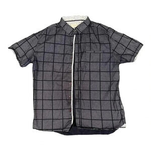 7 Diamonds Black Polka Dot Check Short Sleeve Button Up L